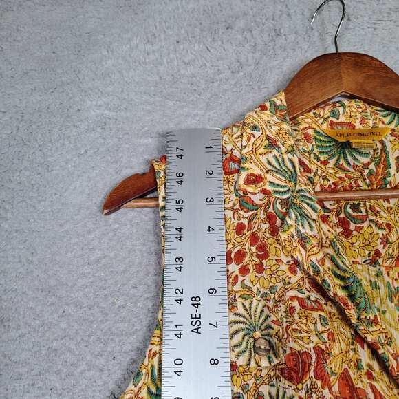 April Cornell Moth Midi Dress Women's M Yellow Multi Floral Sleeveless Peasant - Picture 6 of 9